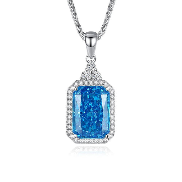 Wholesale Light Luxury Women's S925 Sterling Silver Heartshaped Pendant Necklace With Diamond And Sapphire Chopin Chain