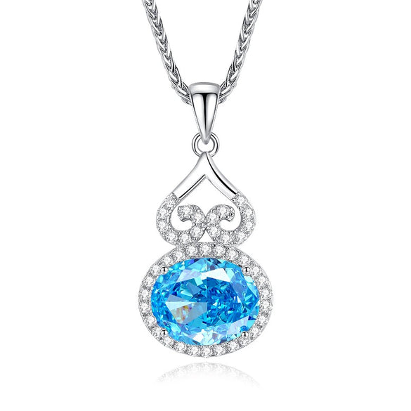Wholesale Light Luxury Women's S925 Sterling Silver Heartshaped Pendant Necklace With Diamond And Sapphire Chopin Chain