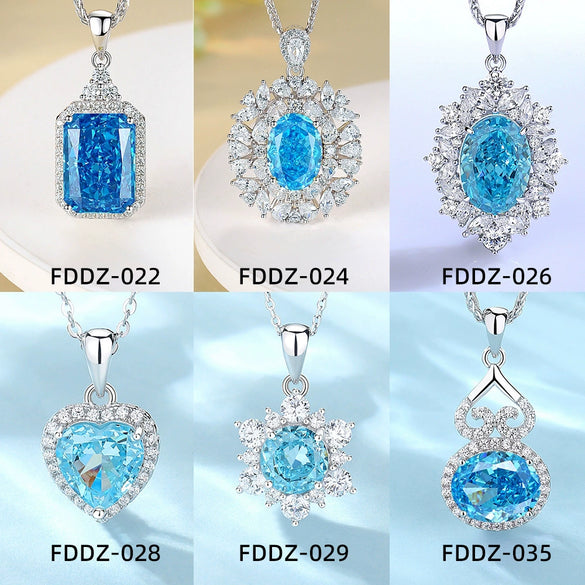 Wholesale Light Luxury Women's S925 Sterling Silver Heartshaped Pendant Necklace With Diamond And Sapphire Chopin Chain