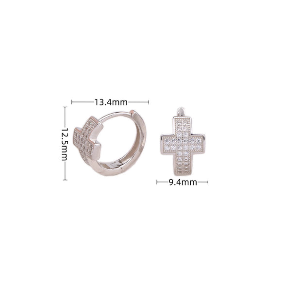 Wholesale Light Luxury Women's S925 Sterling Silver Zircon Inlaid Cross Earrings