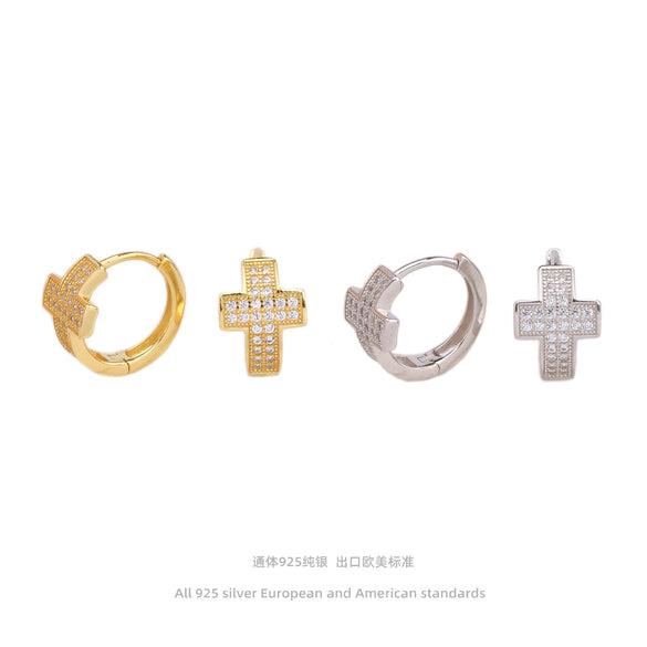 Wholesale Light Luxury Women's S925 Sterling Silver Zircon Inlaid Cross Earrings