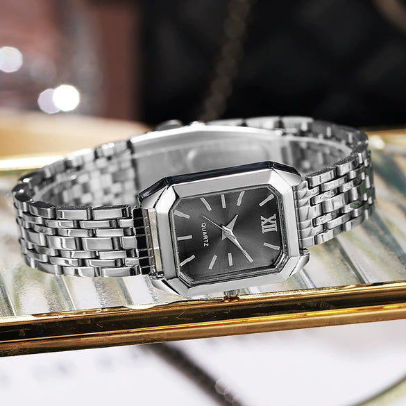 Wholesale Light Luxury Women's Square Quartz Watch With Steel Band And Imitation Leather Strap Mineral Reinforced Glass Mirror Alloy Case Rectangle Dial