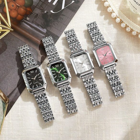 Wholesale Light Luxury Women's Square Quartz Watch With Steel Band And Imitation Leather Strap Mineral Reinforced Glass Mirror Alloy Case Rectangle Dial