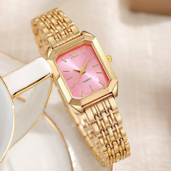 Wholesale Light Luxury Women's Square Quartz Watch With Steel Band And Imitation Leather Strap Mineral Reinforced Glass Mirror Alloy Case Rectangle Dial