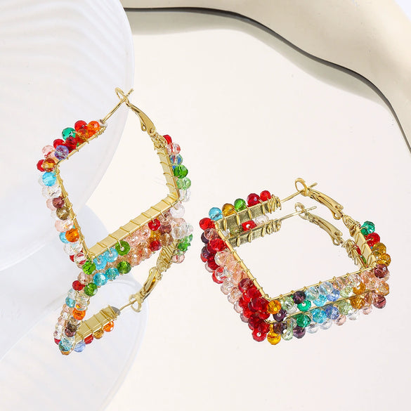 Wholesale Light Luxury Women's Synthetic Crystal Geometric Earrings Handwrapped Braided With Electroplating