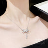 Wholesale Light Luxury Women's Tassel Bow Necklace With Flower Pattern Titanium Steel Oshaped Chain And Copper Zircon Inlaid Pendant
