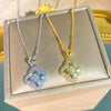 Wholesale Light Luxury Women's Titanium Steel Necklace With Zircon Inlaid Fourleaf Flower Pendant And Water Wave Chain