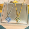 Wholesale Light Luxury Women's Titanium Steel Necklace With Zircon Inlaid Fourleaf Flower Pendant And Water Wave Chain