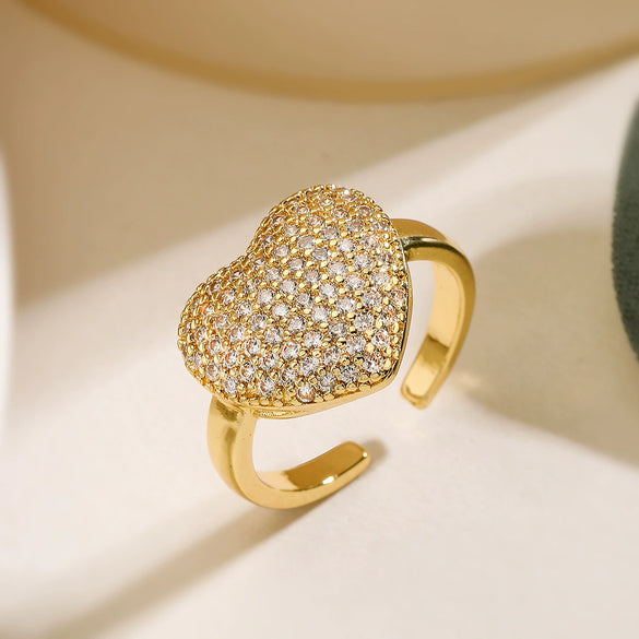 Wholesale Light Luxury Zircon Love Ring Copper Micropaved Geometric Female Open Ring