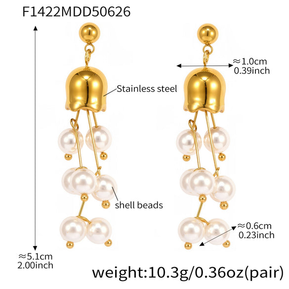Wholesale Lily Of The Valley Green Aventurine Stone Tassel Long Elegant Geometric Stainless Steel Earrings For Women With Electroplating