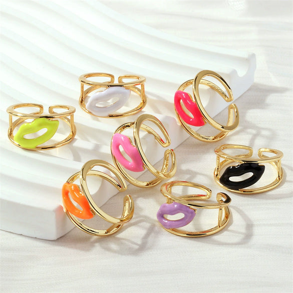 Wholesale Lip Print Copper Fashion Ring For Ladies With Retro Personality And Color Drop Oil Treatment