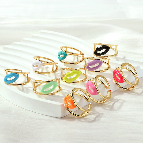 Wholesale Lip Print Copper Fashion Ring For Ladies With Retro Personality And Color Drop Oil Treatment