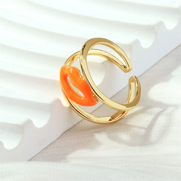 Wholesale Lip Print Copper Fashion Ring For Ladies With Retro Personality And Color Drop Oil Treatment