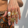 Wholesale Liquid Lava Flower Open Ring With Imitation Pearl And Gemstone Set Electroplated For Women