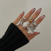 Wholesale Liquid Lava Flower Open Ring With Imitation Pearl And Gemstone Set Electroplated For Women