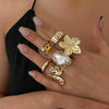 Wholesale Liquid Lava Flower Open Ring With Imitation Pearl And Gemstone Set Electroplated For Women