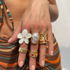 Wholesale Liquid Lava Flower Open Ring With Imitation Pearl And Gemstone Set Electroplated For Women