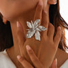 Wholesale Liquid Lava Flower Open Ring With Imitation Pearl And Gemstone Set Electroplated For Women