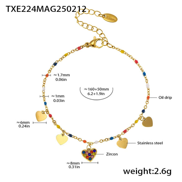 Wholesale Literary Fan Jewelry Set With Love Zircon Pendant Stainless Steel Electroplated For Women Necklace Bracelet Anklet