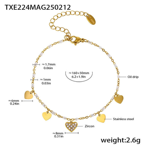 Wholesale Literary Fan Jewelry Set With Love Zircon Pendant Stainless Steel Electroplated For Women Necklace Bracelet Anklet