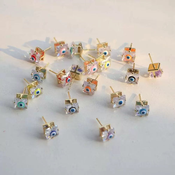 Wholesale Literary Retro Personality Trendy Simple Dopamine Geometric Copper Oil Dripping Electroplated Drop Eye Earrings Jewelry
