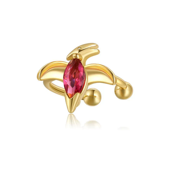 Wholesale Little Dinosaur Non Pierced Ear Bone Clip Women's Jewelry In Copper With Zircon And Forest Animal Design 18K Gold Color Preserving