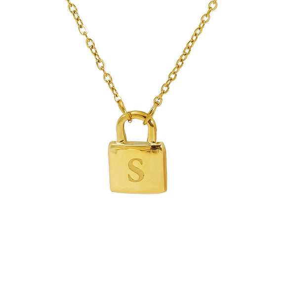 Wholesale Lock Pendant Necklace Stainless Steel With Letters Numbers Text Electroplating