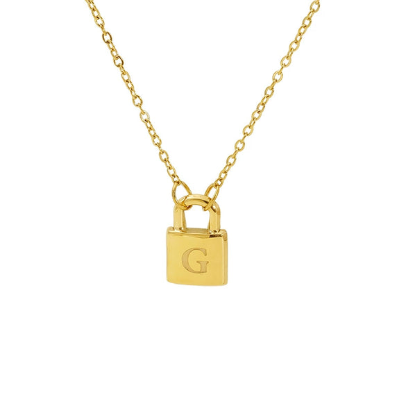 Wholesale Lock Pendant Necklace Stainless Steel With Letters Numbers Text Electroplating