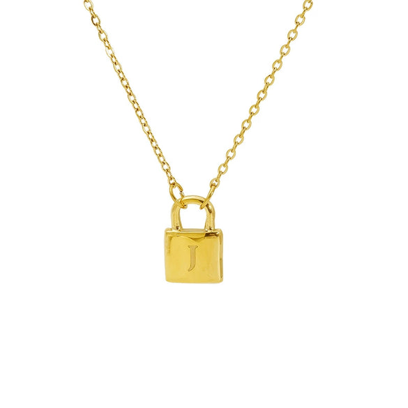 Wholesale Lock Pendant Necklace Stainless Steel With Letters Numbers Text Electroplating