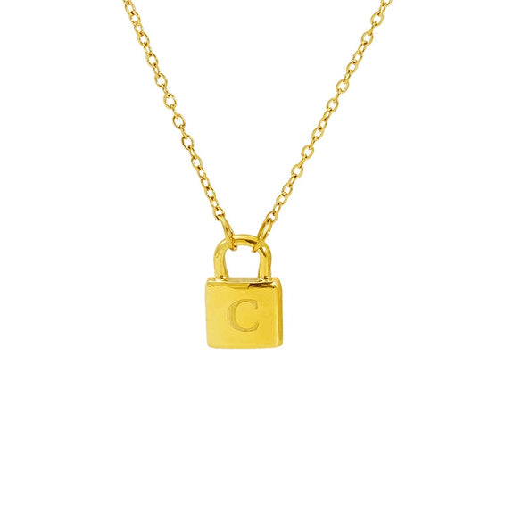 Wholesale Lock Pendant Necklace Stainless Steel With Letters Numbers Text Electroplating