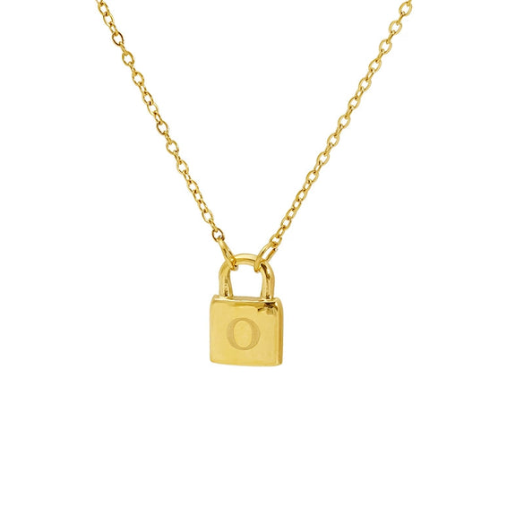 Wholesale Lock Pendant Necklace Stainless Steel With Letters Numbers Text Electroplating