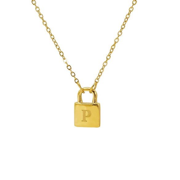 Wholesale Lock Pendant Necklace Stainless Steel With Letters Numbers Text Electroplating
