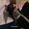 Wholesale Long Dark Style Full Diamond Water Drop Tassel Earrings Copper Geometric Silver Needle
