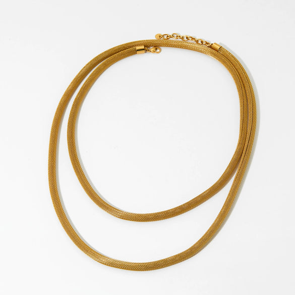 Wholesale Long Exaggerated Round Mesh Chain Double Layer Stacked Stainless Steel Necklace With Geometric Design And Electroplating For Women