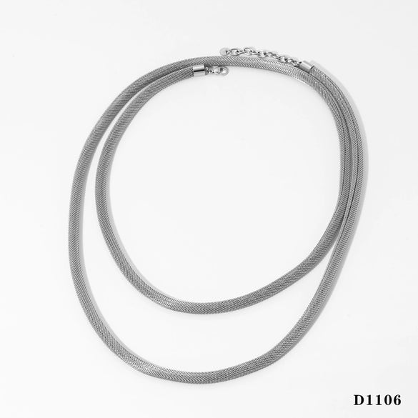 Wholesale Long Exaggerated Round Mesh Chain Double Layer Stacked Stainless Steel Necklace With Geometric Design And Electroplating For Women
