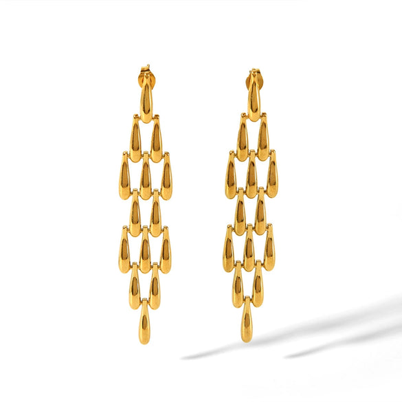 Wholesale Long Tassel Drop Shape Stainless Steel Earrings With Woven Stitching And Pvd Furnace Real Gold Electroplating