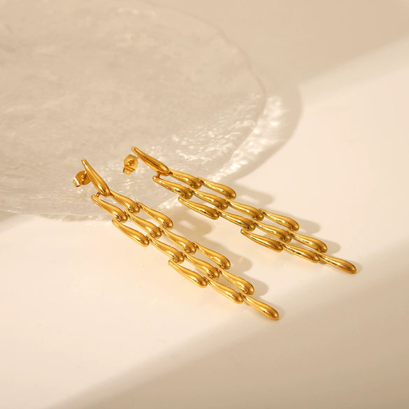 Wholesale Long Tassel Drop Shape Stainless Steel Earrings With Woven Stitching And Pvd Furnace Real Gold Electroplating