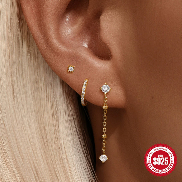Wholesale Long Tassel Horse Eye Studded Earrings 925 Sterling Silver Geometric Style Electroplated For Women
