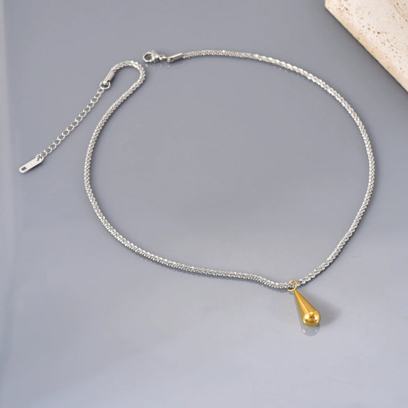 Wholesale Long Water Drop Geometric Edelweiss Chain Necklace For Women Stainless Steel Gold Plated