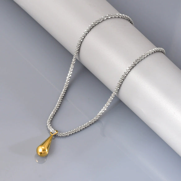 Wholesale Long Water Drop Geometric Edelweiss Chain Necklace For Women Stainless Steel Gold Plated