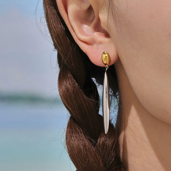 Wholesale Long Water Drop Geometric Stainless Steel Electroplated Slimming Cool Style Women's Earrings