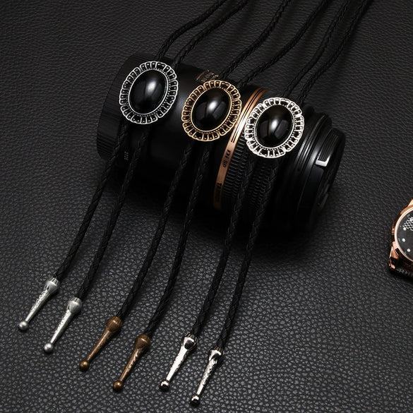 Wholesale Long Woolen Chain And Polo Tie In Retro Style With Artificial Leather Alloy Pendant Acrylic Gem Geometric And Plaid Pattern