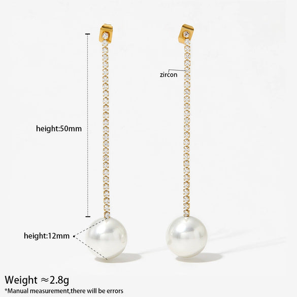 Wholesale Long Zircon Pearl Earrings For Women Simple Geometric Style Stainless Steel With Electroplating