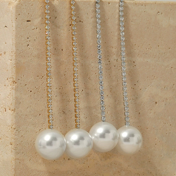 Wholesale Long Zircon Pearl Earrings For Women Simple Geometric Style Stainless Steel With Electroplating