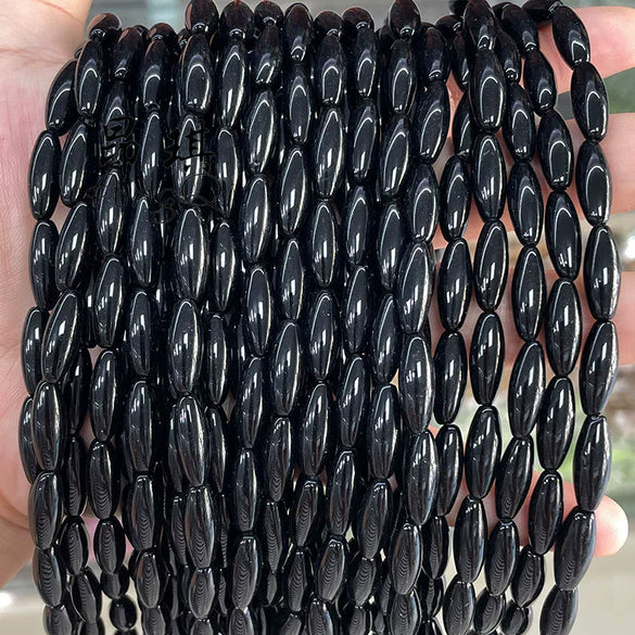 Wholesale Loose Beads Black Onyx Rice Beads Diy Jewelry Accessories Necklace Bracelet Semifinished Products Polish