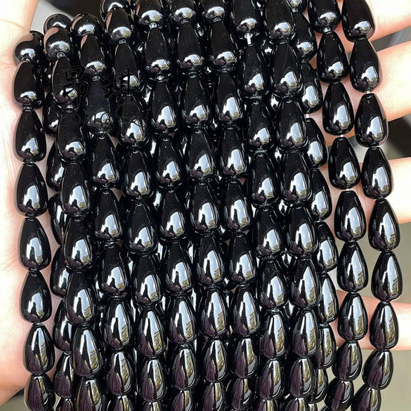 Wholesale Loose Beads Jewelry Accessories Black Agate Water Drop Shaped Polish Silica