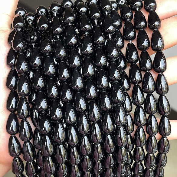 Wholesale Loose Beads Jewelry Accessories Black Agate Water Drop Shaped Polish Silica