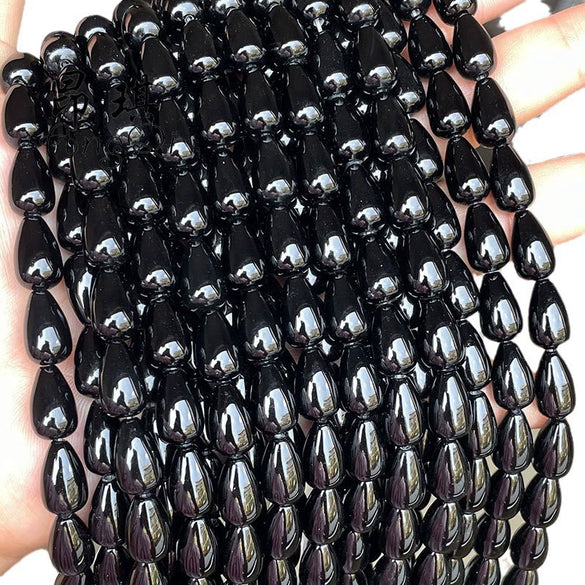 Wholesale Loose Beads Jewelry Accessories Black Agate Water Drop Shaped Polish Silica