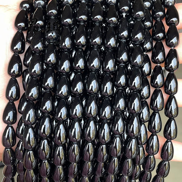 Wholesale Loose Beads Jewelry Accessories Black Agate Water Drop Shaped Polish Silica