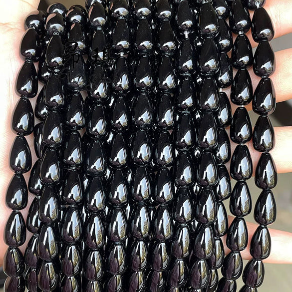 Wholesale Loose Beads Jewelry Accessories Black Agate Water Drop Shaped Polish Silica